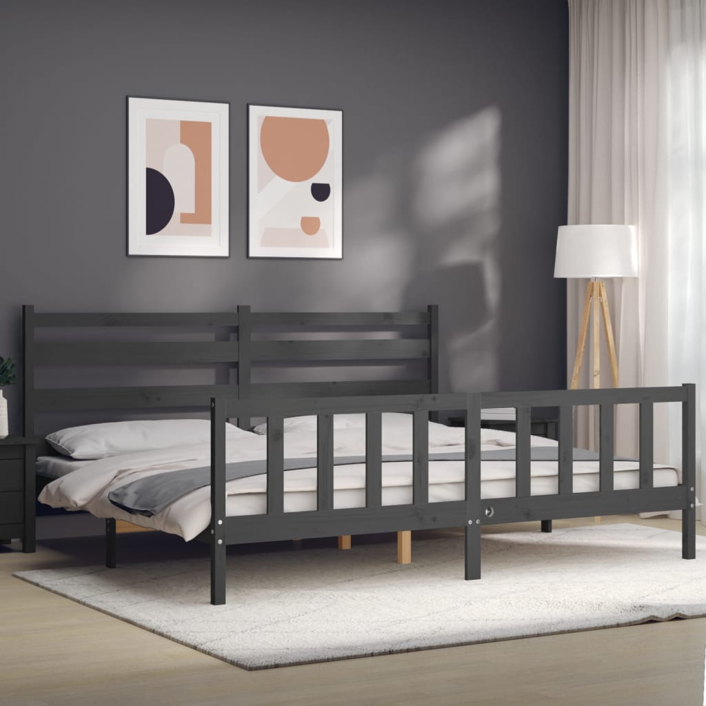 Bed Frame without Mattress Grey 200x200 cm Solid Wood Pine