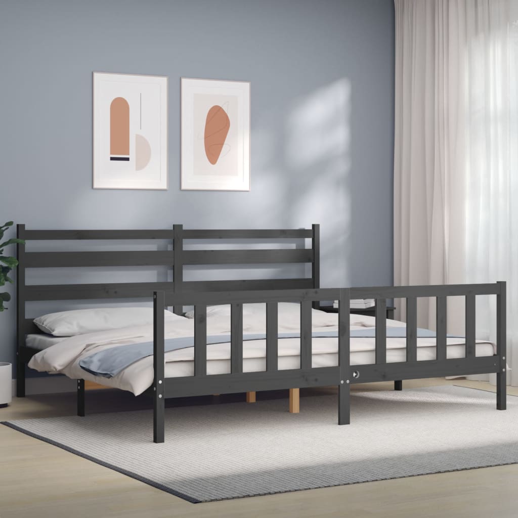 Bed Frame without Mattress Grey 200x200 cm Solid Wood Pine