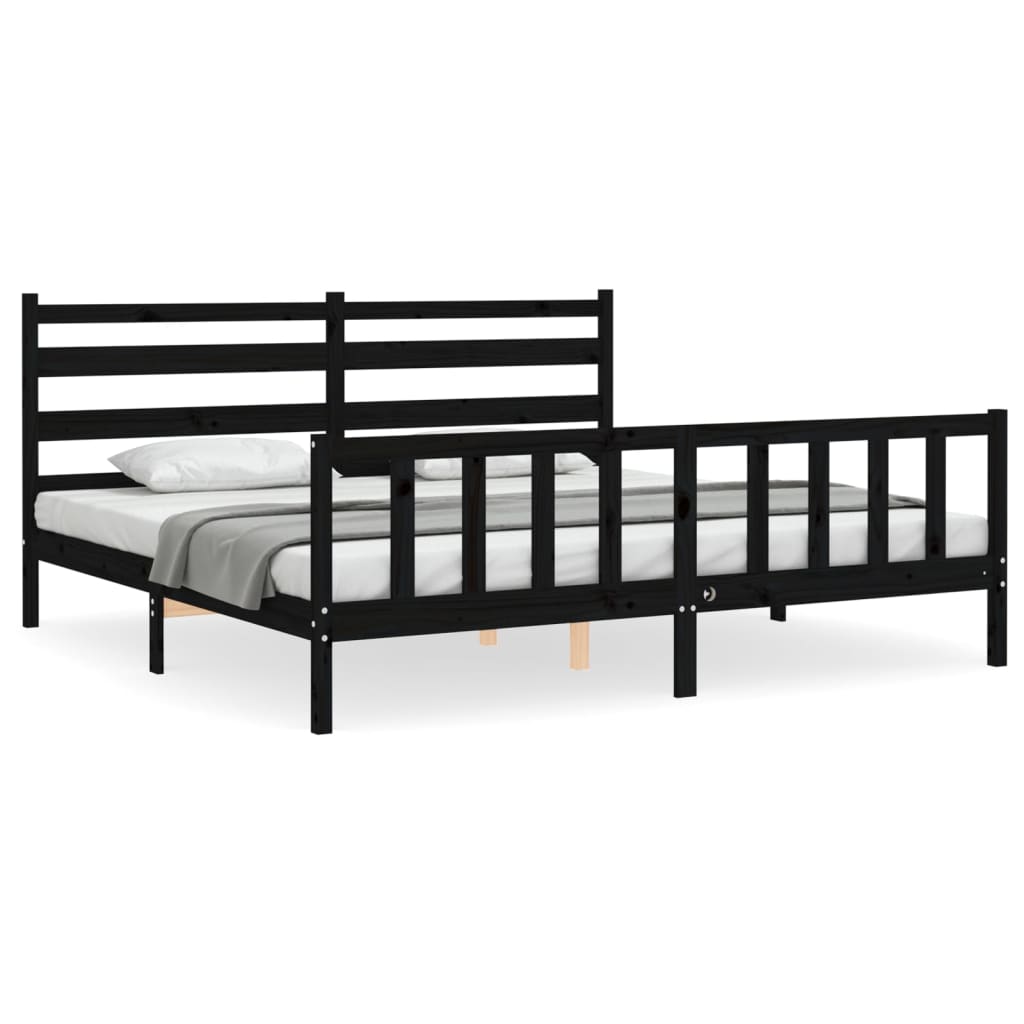 Bed Frame without Mattress Black 200x200 cm Solid Wood Pine