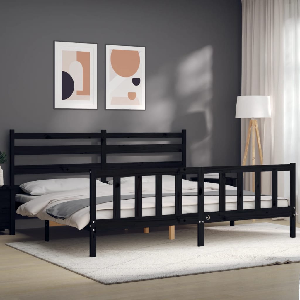 Bed Frame without Mattress Black 200x200 cm Solid Wood Pine