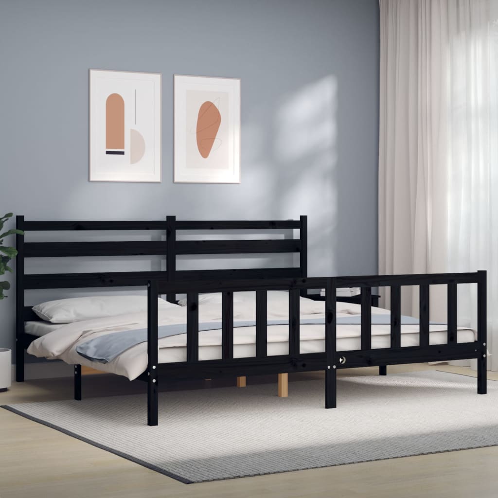 Bed Frame without Mattress Black 200x200 cm Solid Wood Pine