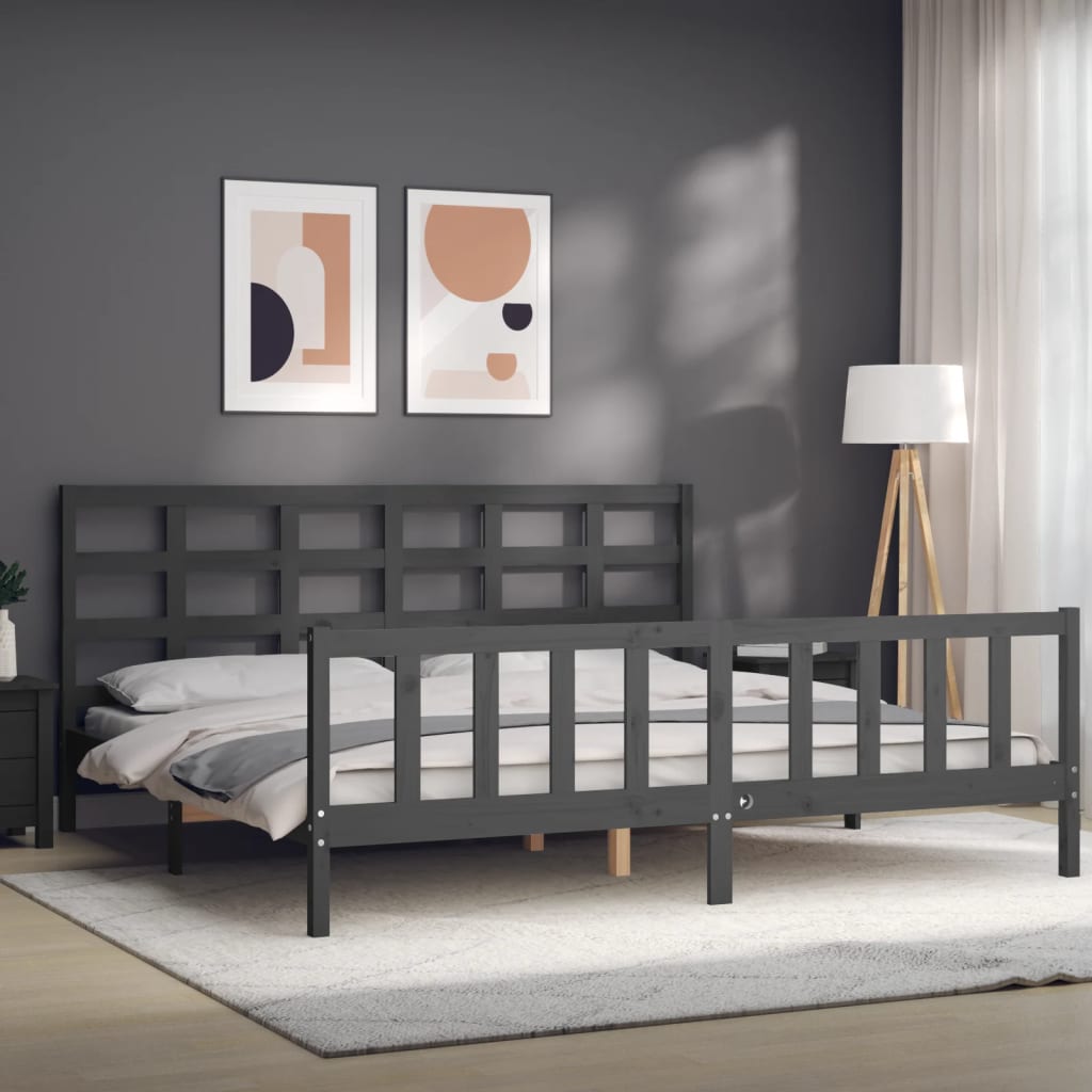 Bed Frame without Mattress Grey 200x200 cm Solid Wood Pine