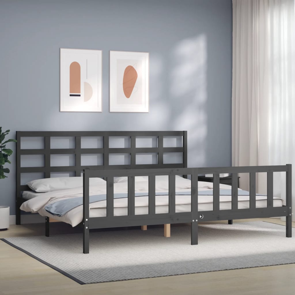 Bed Frame without Mattress Grey 200x200 cm Solid Wood Pine