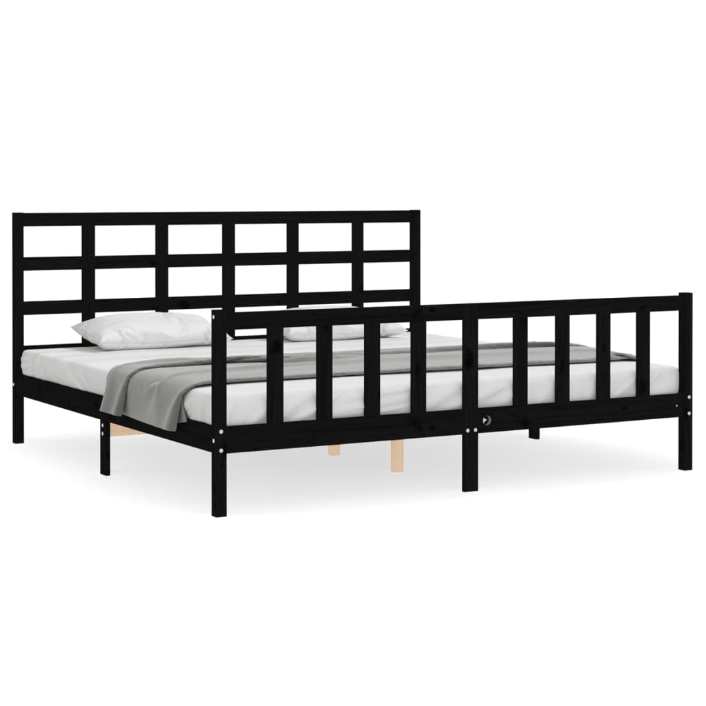 Bed Frame without Mattress Black 200x200 cm Solid Wood Pine