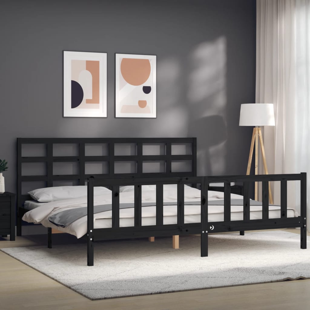 Bed Frame without Mattress Black 200x200 cm Solid Wood Pine