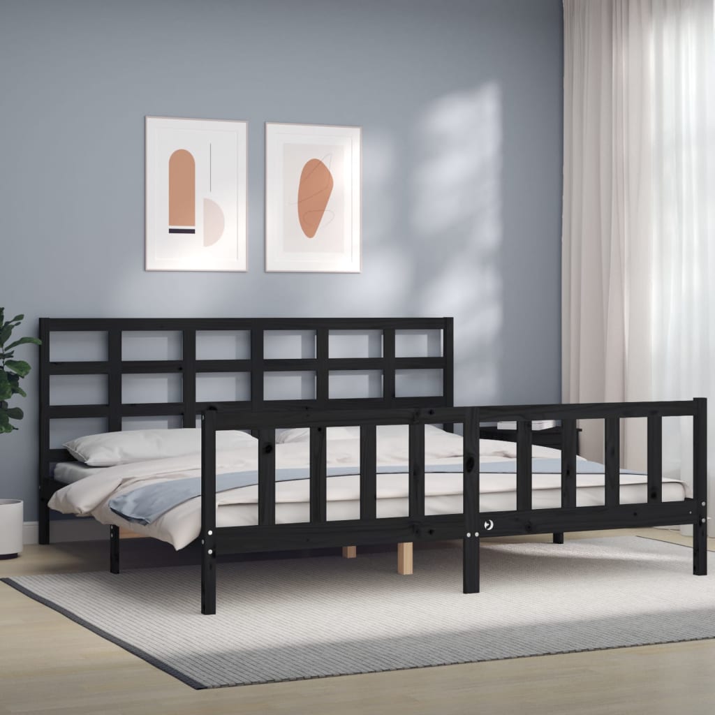 Bed Frame without Mattress Black 200x200 cm Solid Wood Pine