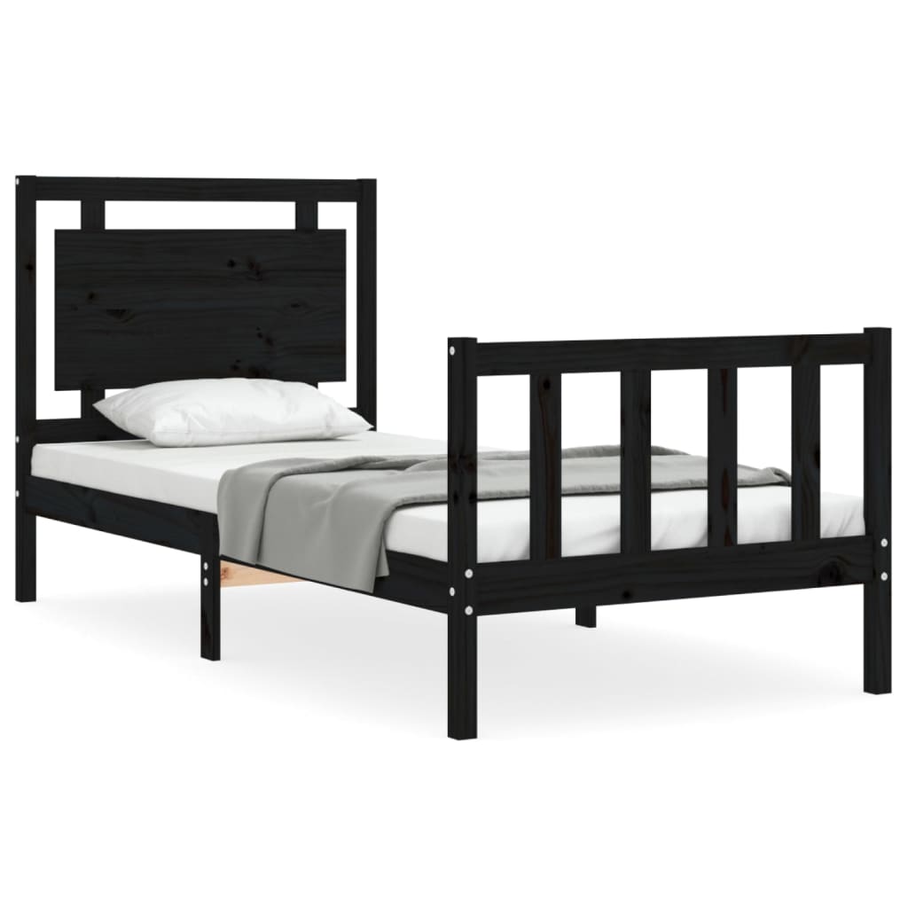 Bed Frame without Mattress Black Small Single Solid Wood Pine