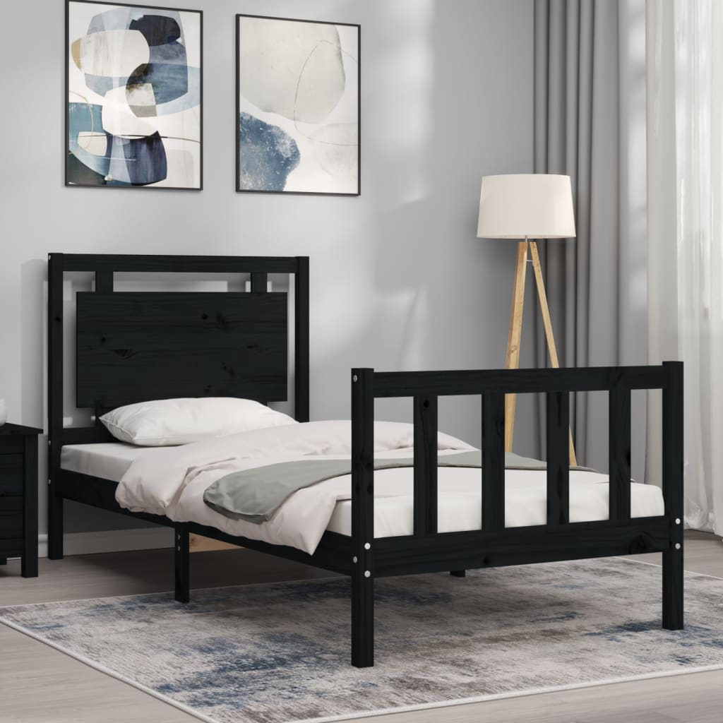 Bed Frame without Mattress Black Small Single Solid Wood Pine