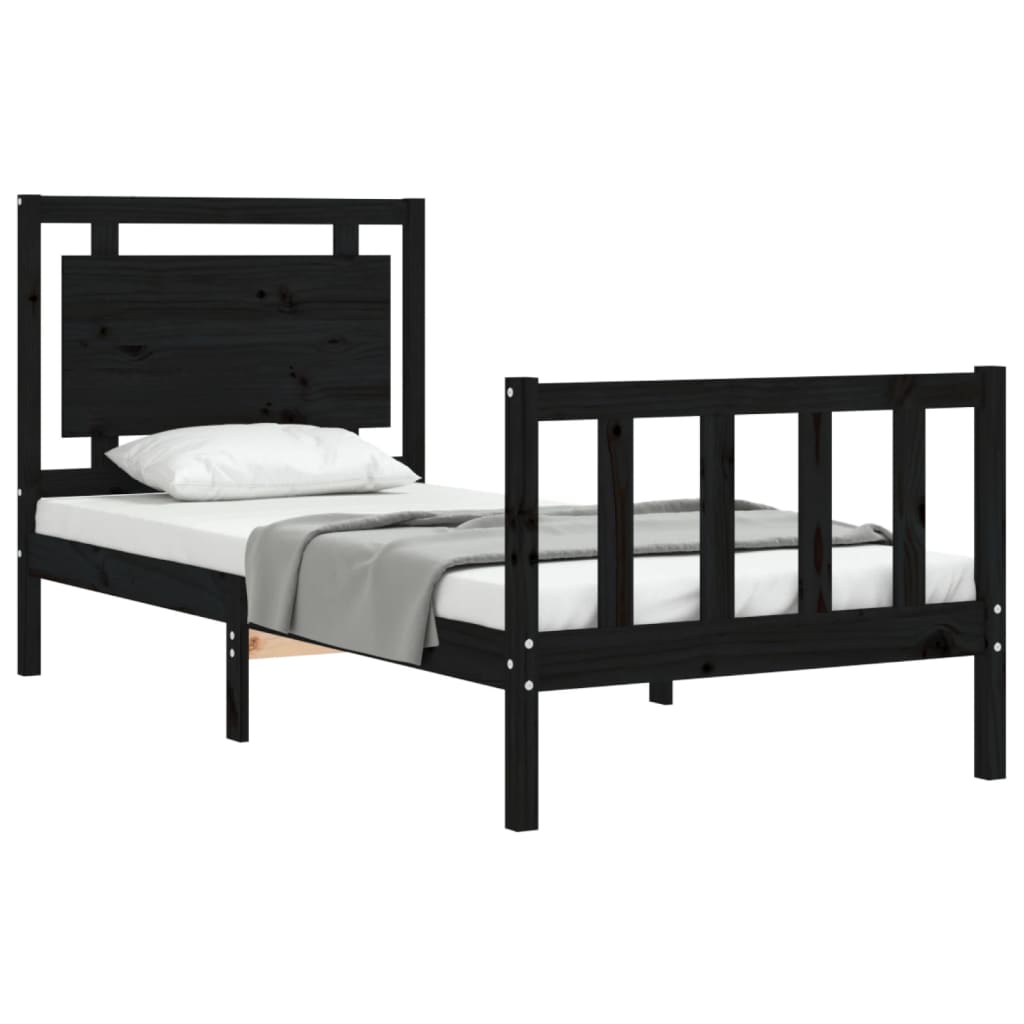 Bed Frame without Mattress Black Small Single Solid Wood Pine