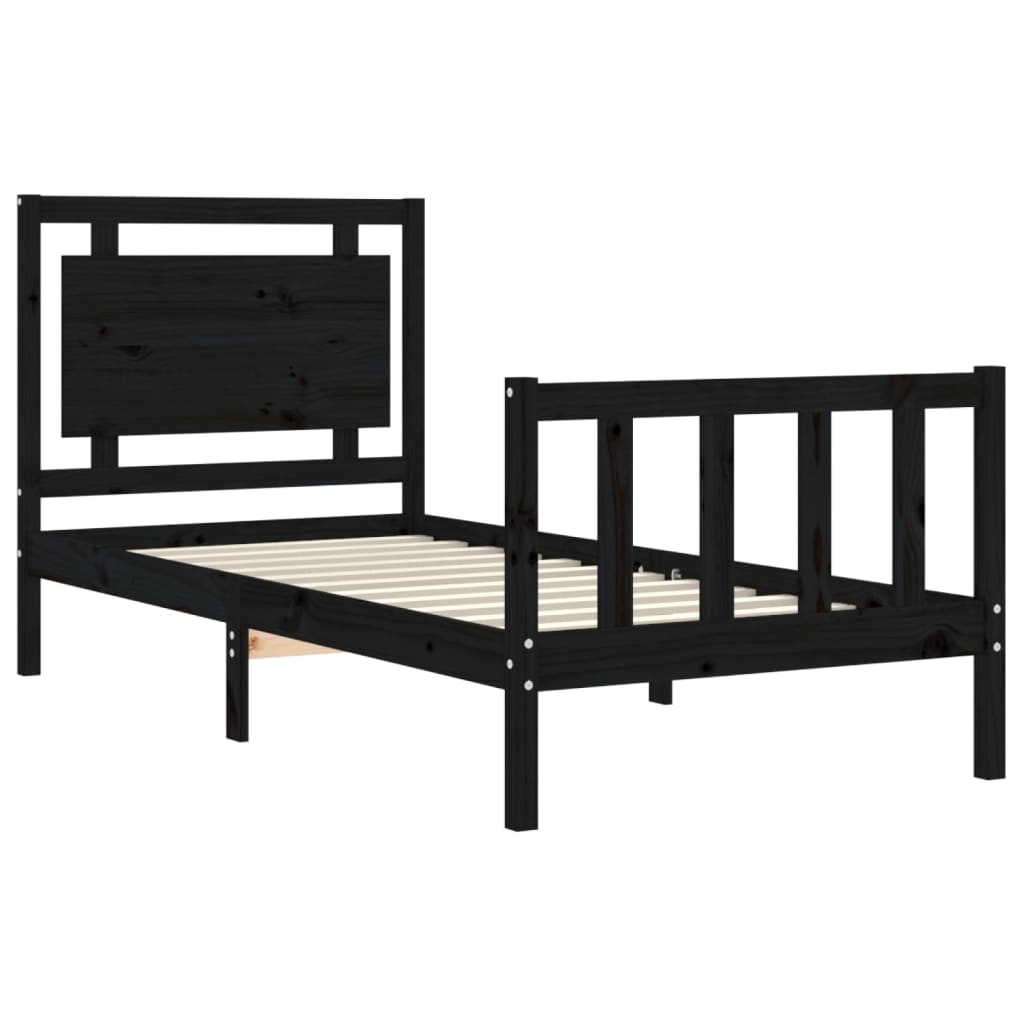 Bed Frame without Mattress Black Small Single Solid Wood Pine