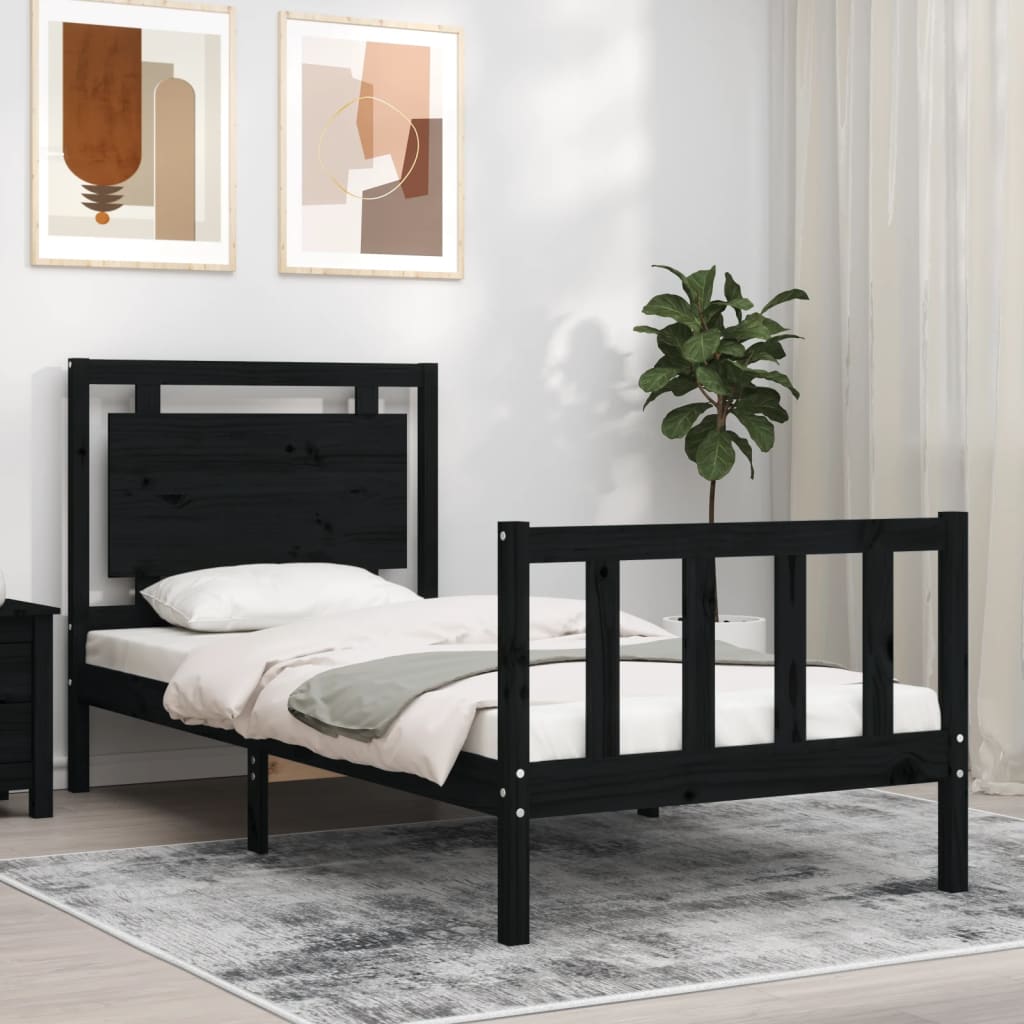 Bed Frame without Mattress Black Small Single Solid Wood Pine