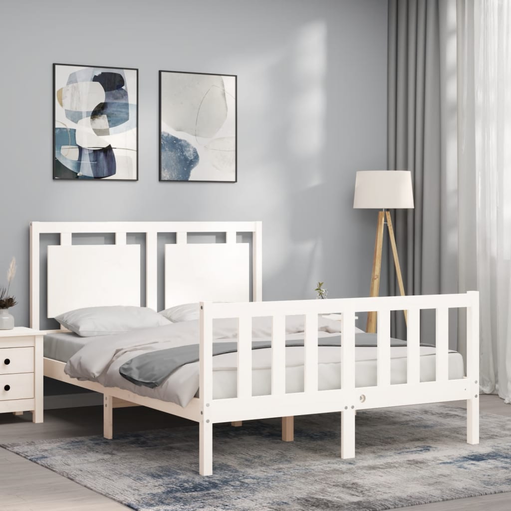 Bed Frame without Mattress White Small Double Solid Wood Pine