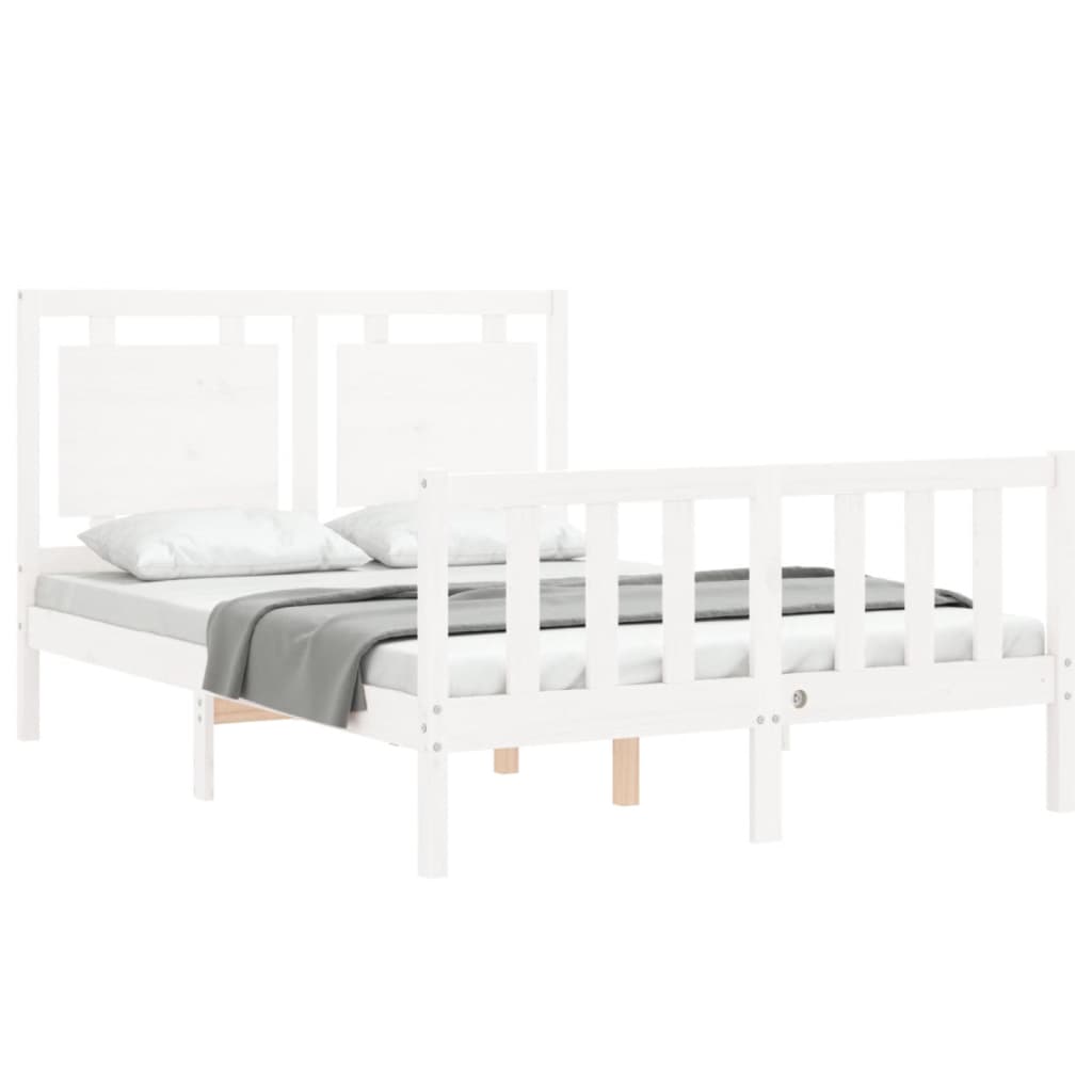 Bed Frame without Mattress White Small Double Solid Wood Pine