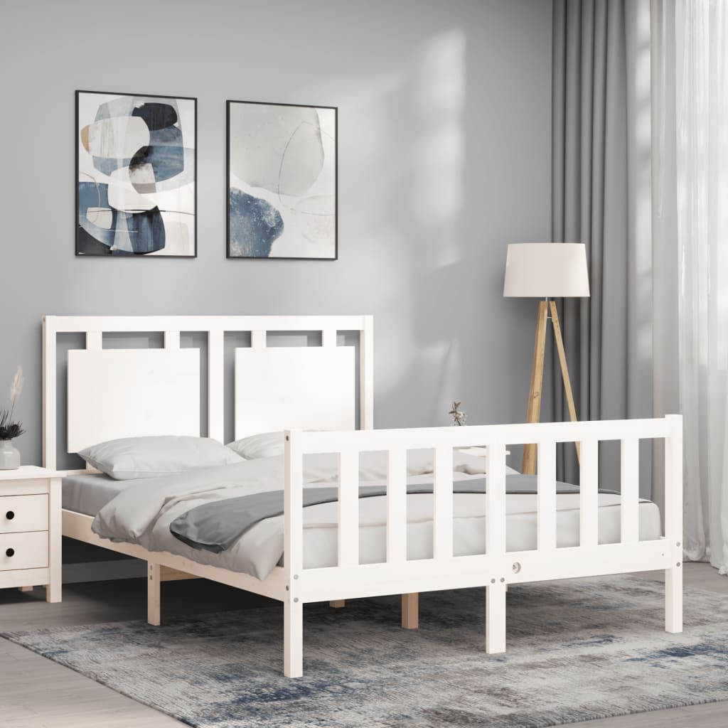 Bed Frame without Mattress White Double Solid Wood Pine
