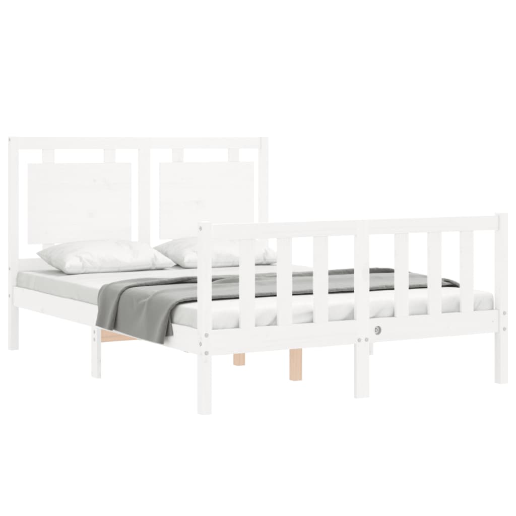 Bed Frame without Mattress White Double Solid Wood Pine