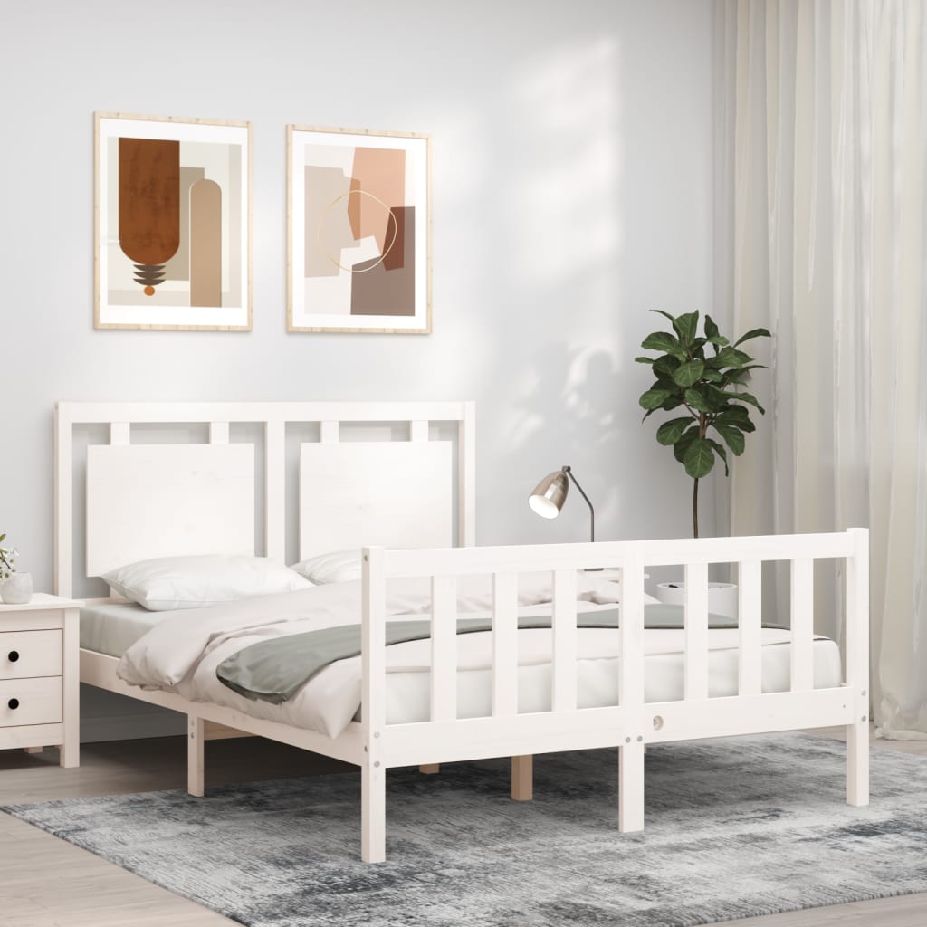 Bed Frame without Mattress White Double Solid Wood Pine