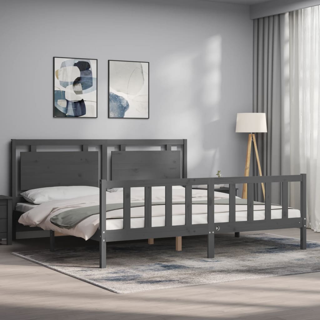 Bed Frame without Mattress Grey 200x200 cm Solid Wood Pine