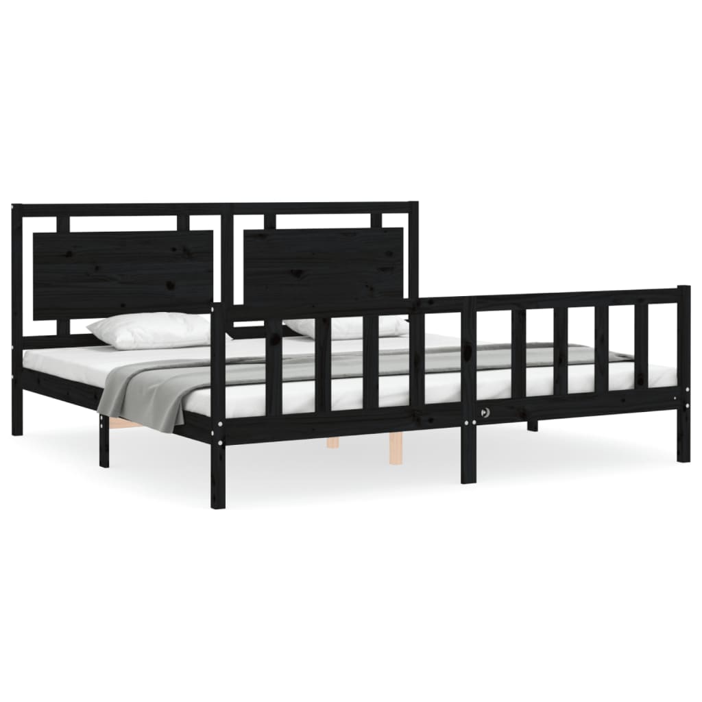 Bed Frame without Mattress Black 200x200 cm Solid Wood Pine