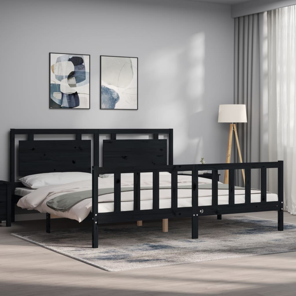 Bed Frame without Mattress Black 200x200 cm Solid Wood Pine