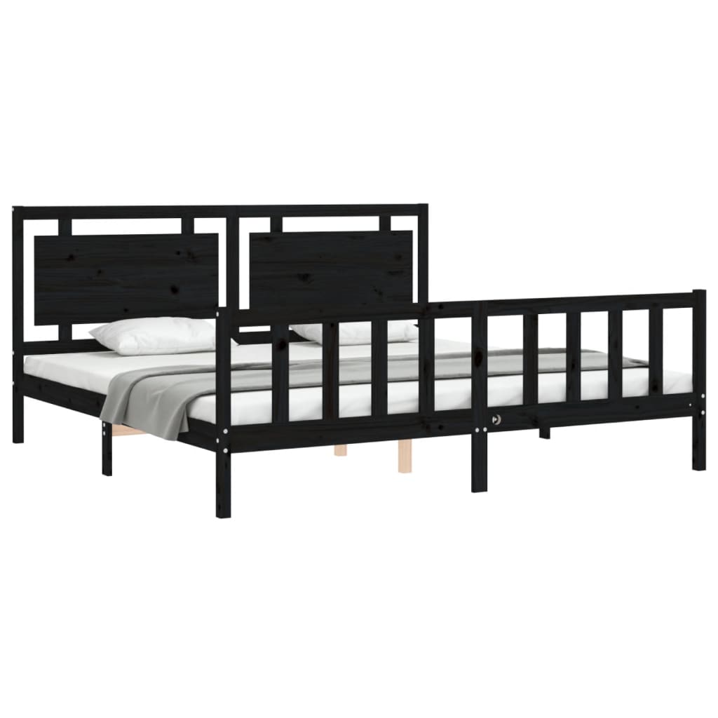 Bed Frame without Mattress Black 200x200 cm Solid Wood Pine