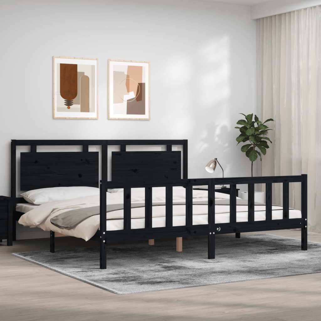 Bed Frame without Mattress Black 200x200 cm Solid Wood Pine