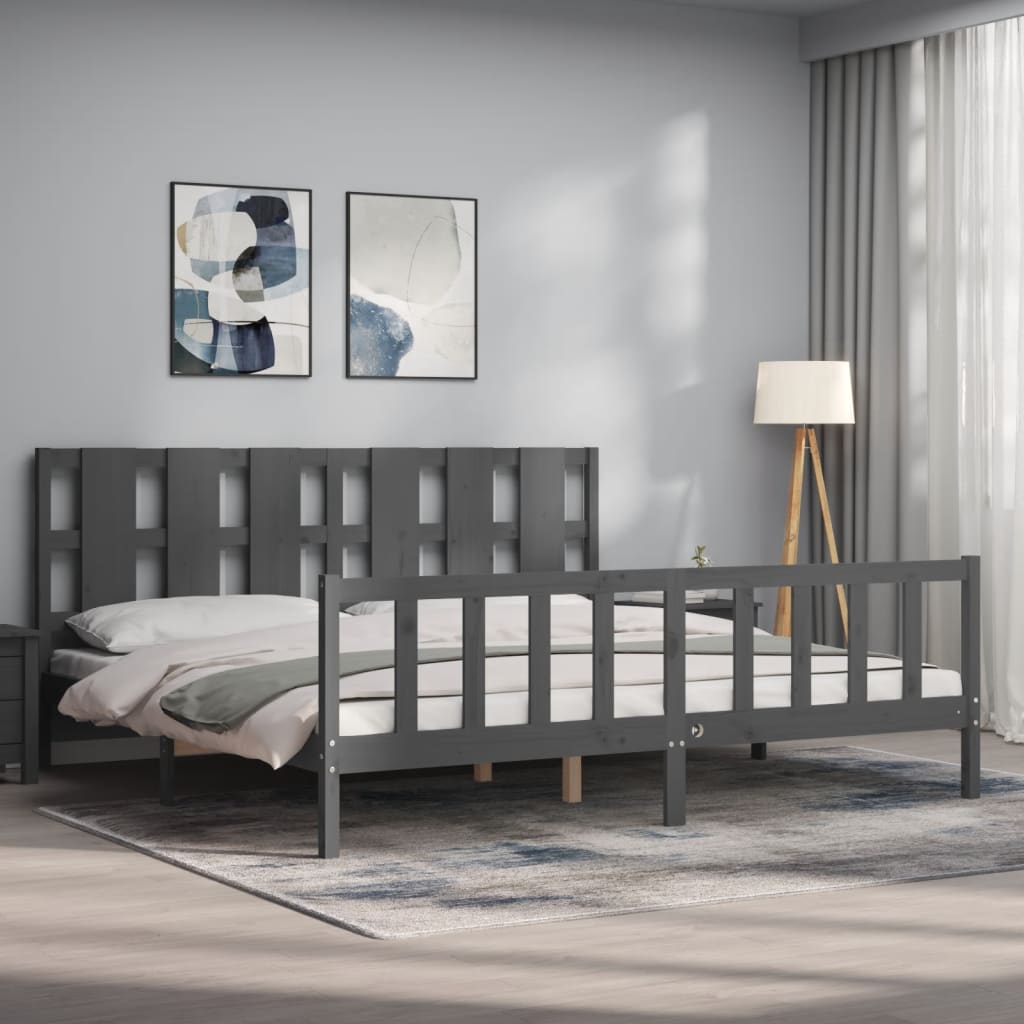 Bed Frame without Mattress Grey 200x200 cm Solid Wood Pine