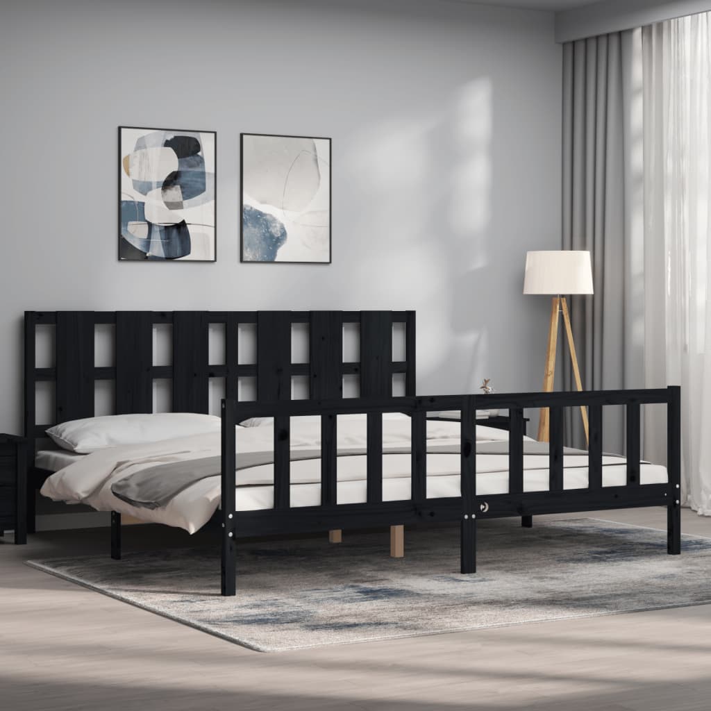 Bed Frame without Mattress Black 200x200 cm Solid Wood Pine
