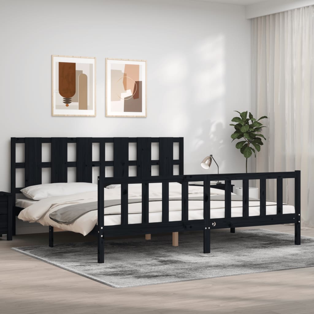 Bed Frame without Mattress Black 200x200 cm Solid Wood Pine