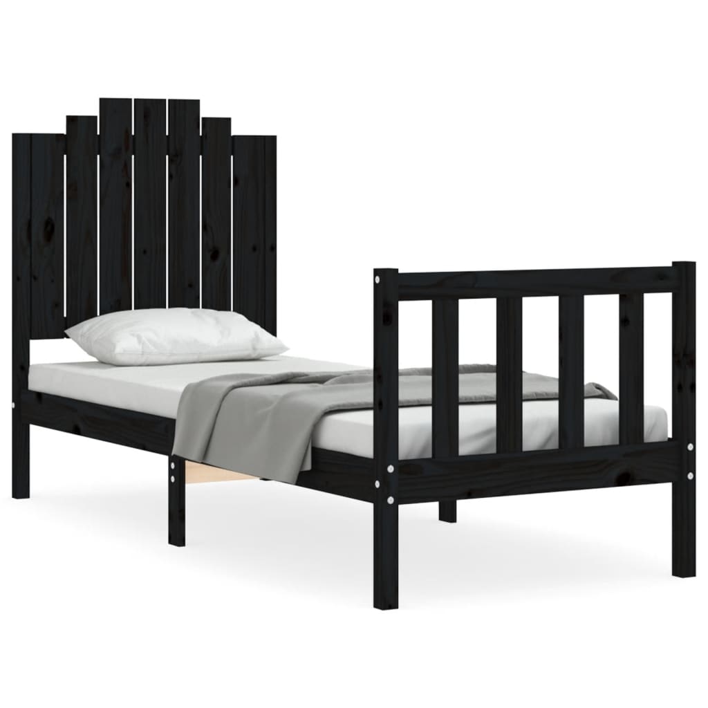 Bed Frame without Mattress Black Small Single Solid Wood Pine