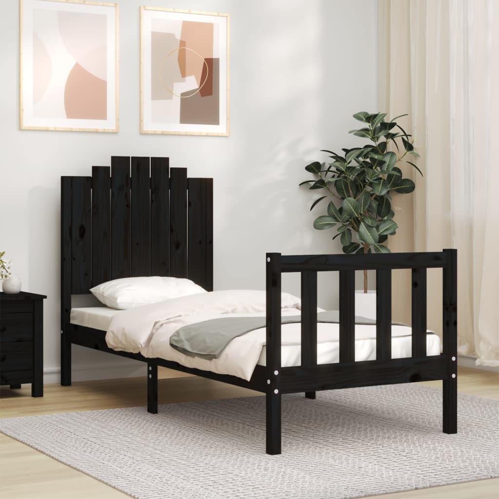 Bed Frame without Mattress Black Small Single Solid Wood Pine
