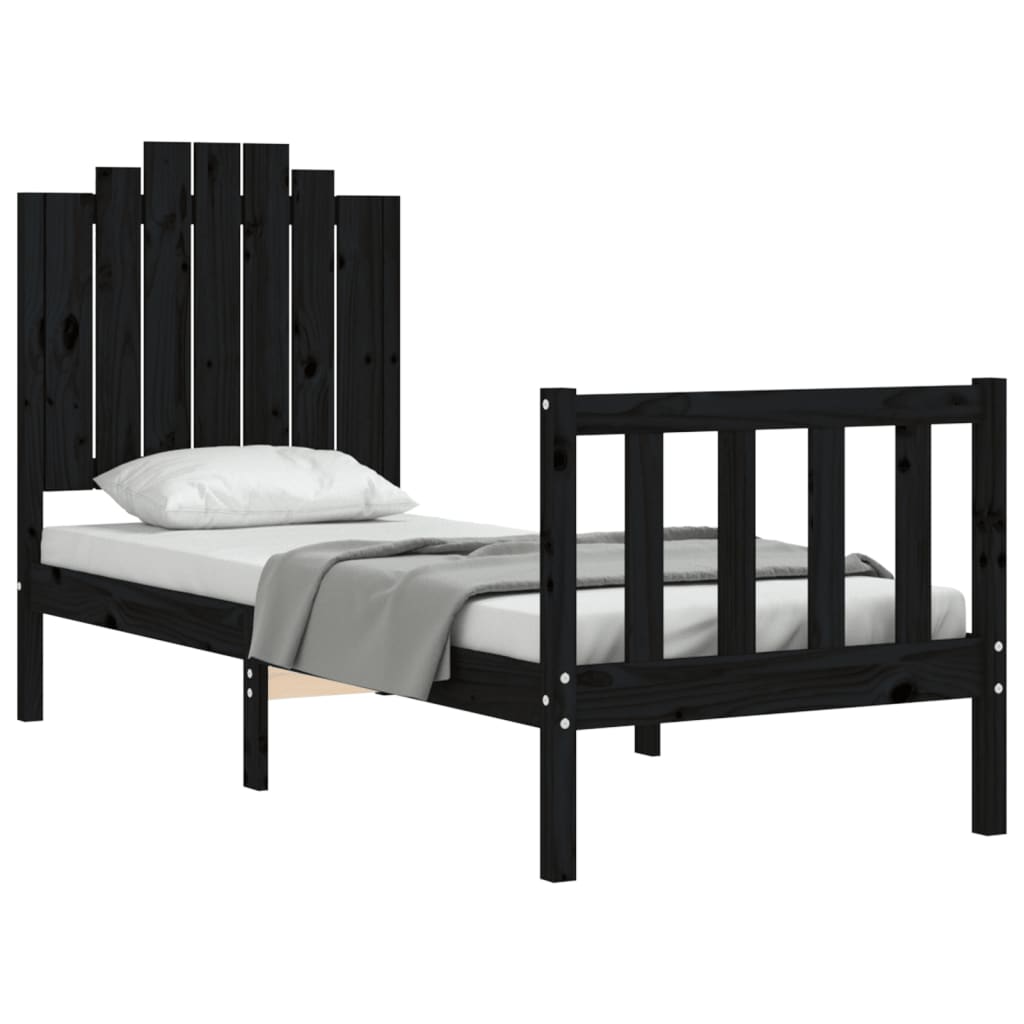 Bed Frame without Mattress Black Small Single Solid Wood Pine