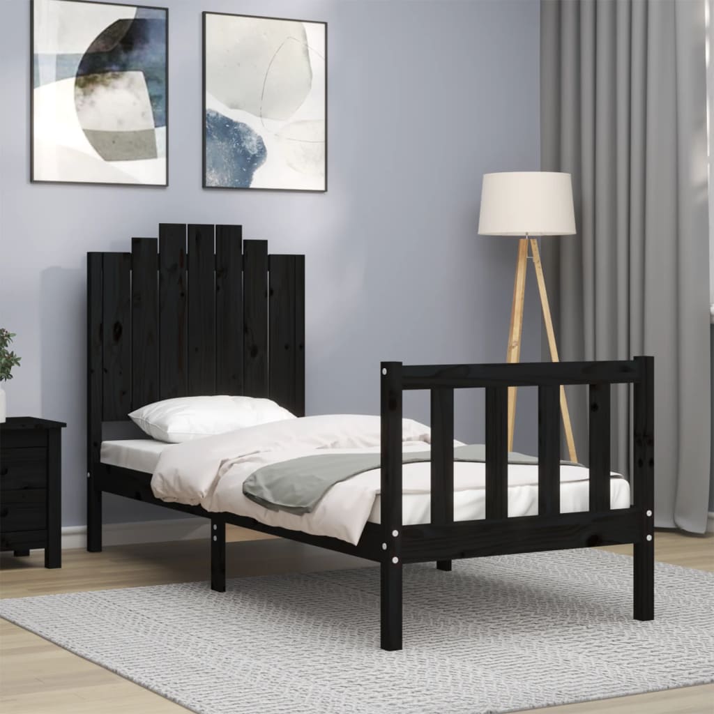 Bed Frame without Mattress Black Small Single Solid Wood Pine