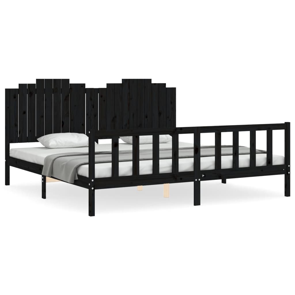 Bed Frame without Mattress Black 200x200 cm Solid Wood Pine