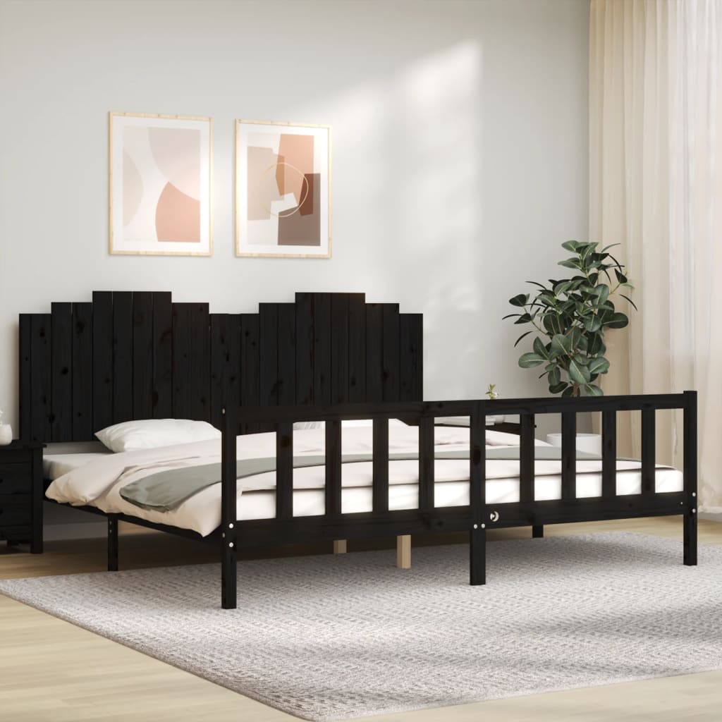 Bed Frame without Mattress Black 200x200 cm Solid Wood Pine