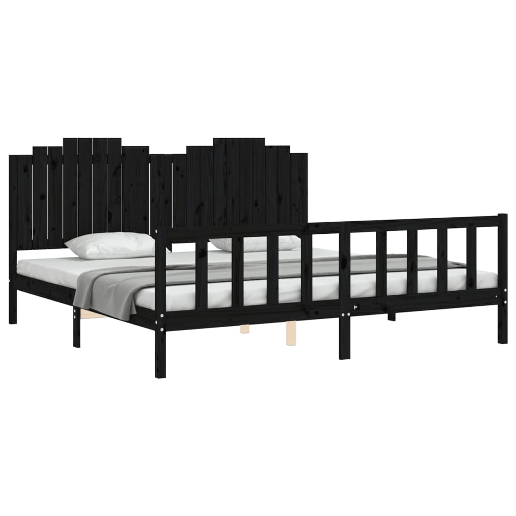 Bed Frame without Mattress Black 200x200 cm Solid Wood Pine