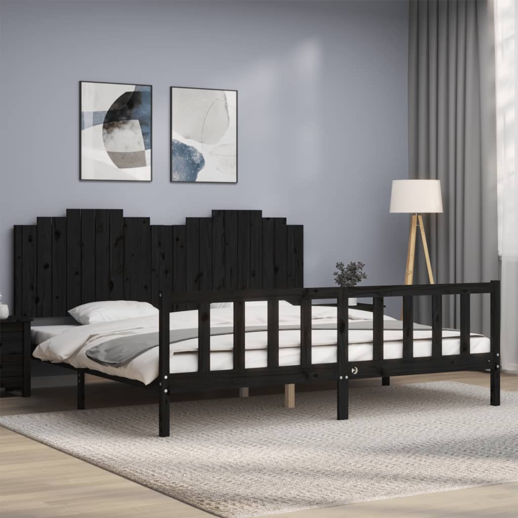 Bed Frame without Mattress Black 200x200 cm Solid Wood Pine