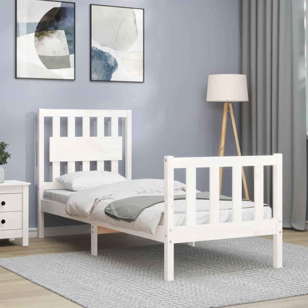 Bed Frame without Mattress White Small Single Solid Wood Pine