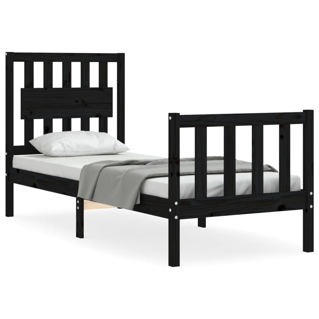 Bed Frame without Mattress Black Small Single Solid Wood Pine