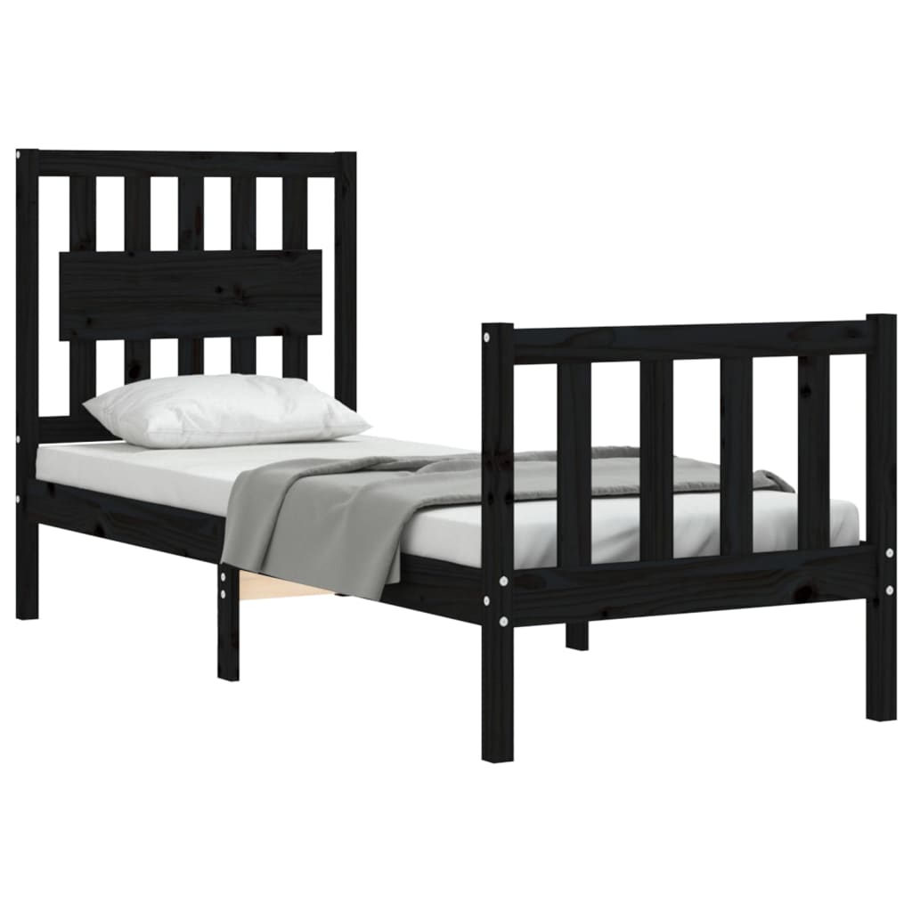 Bed Frame without Mattress Black Small Single Solid Wood Pine