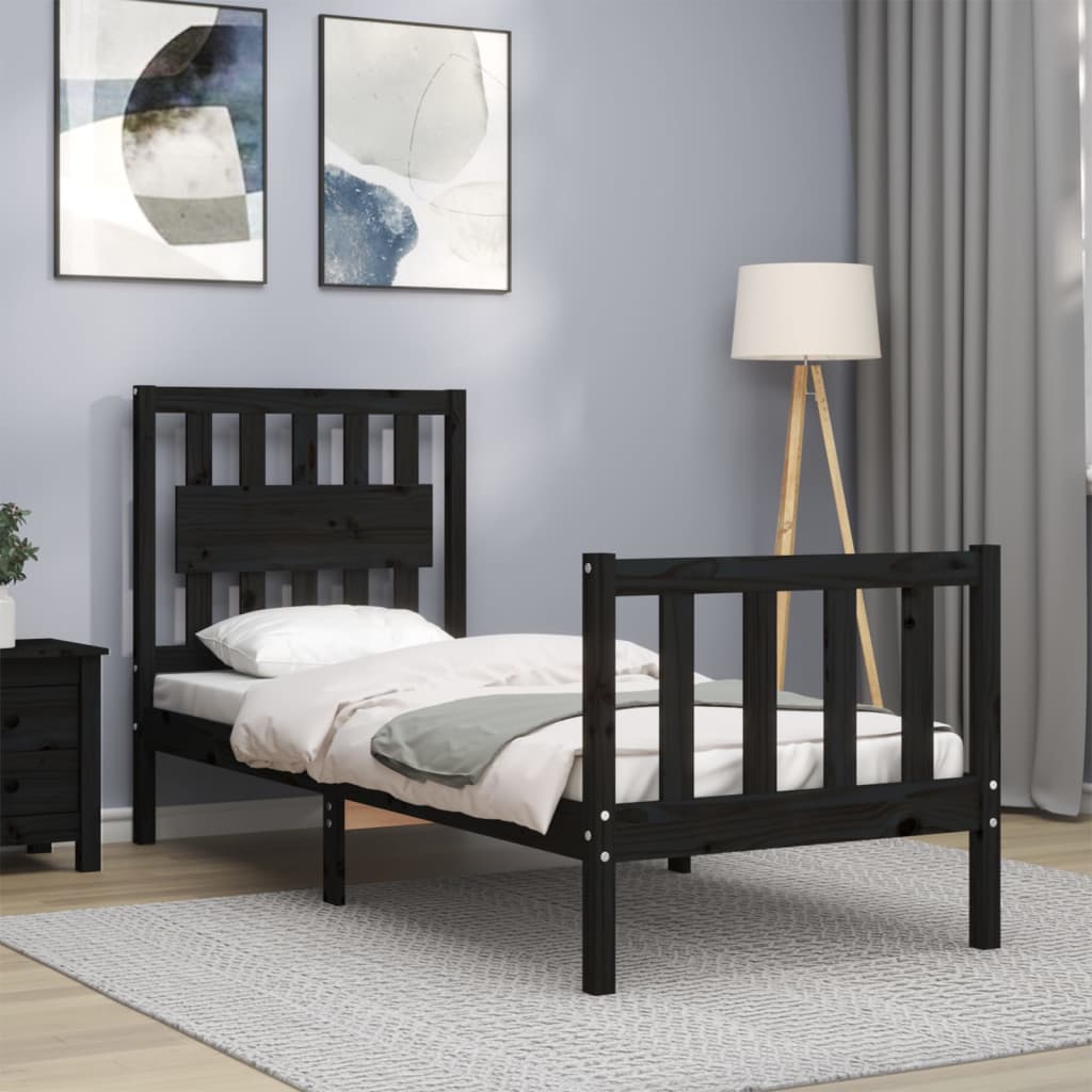 Bed Frame without Mattress Black Small Single Solid Wood Pine