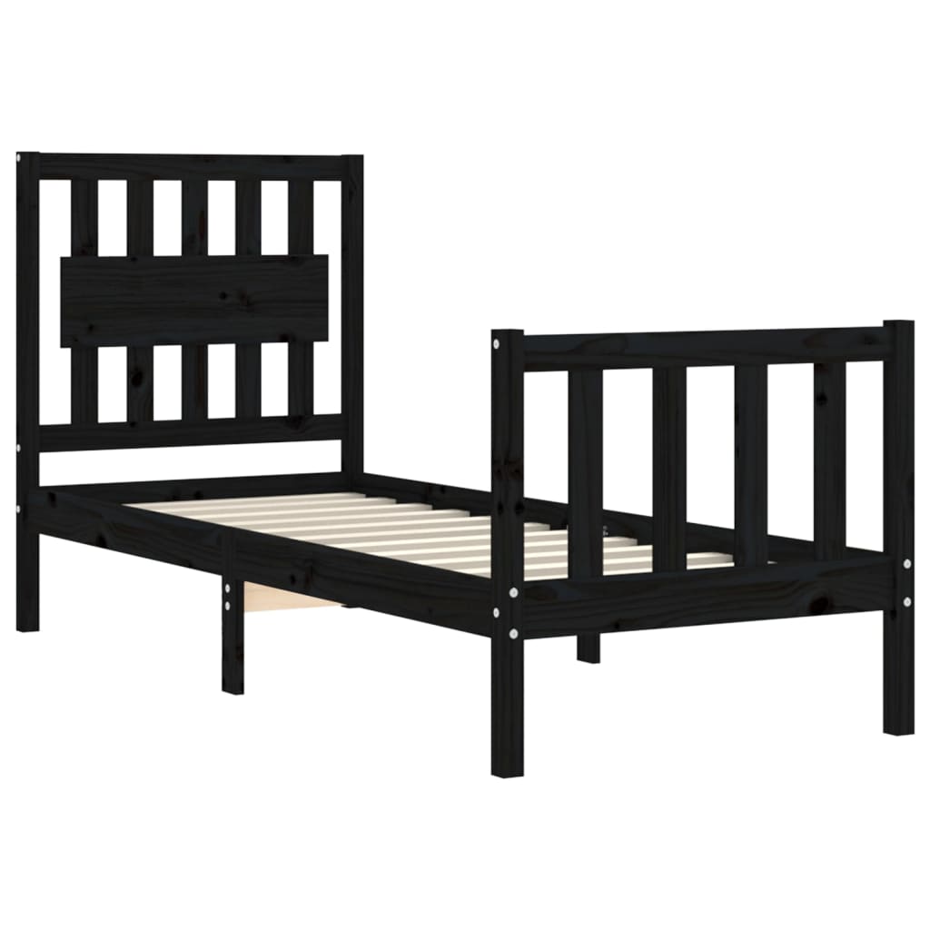 Bed Frame without Mattress Black Small Single Solid Wood Pine