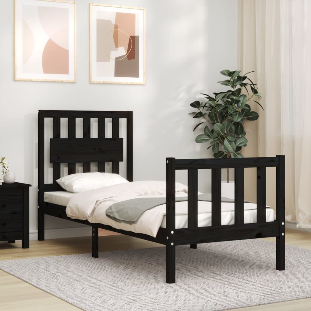 Bed Frame without Mattress Black Small Single Solid Wood Pine