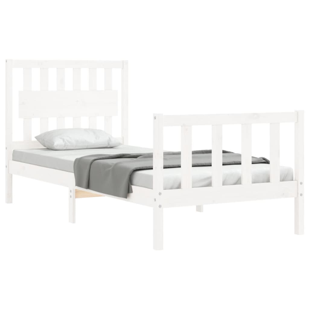 Bed Frame without Mattress White Single Solid Wood Pine
