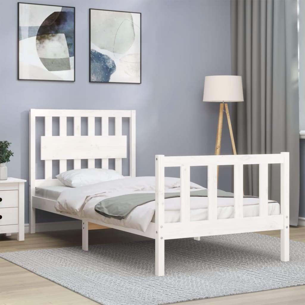 Bed Frame without Mattress White Single Solid Wood Pine
