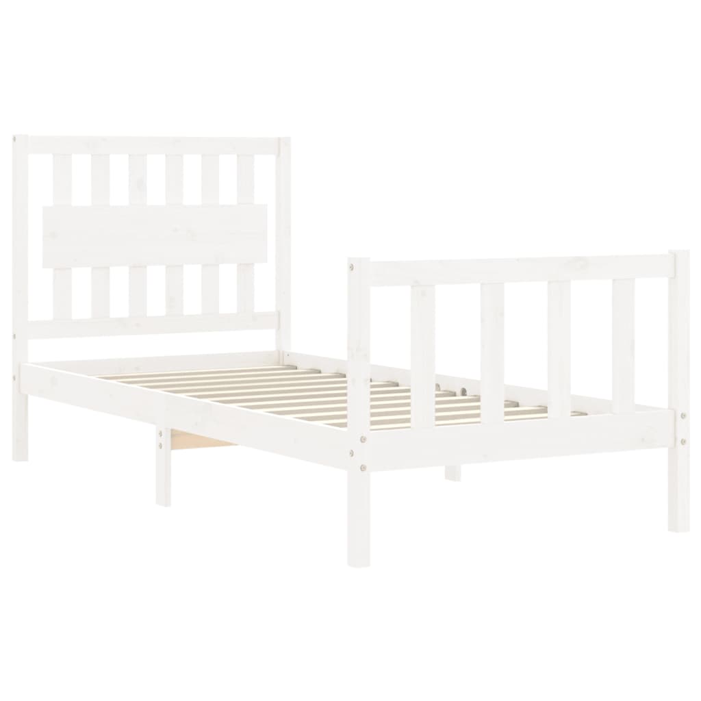 Bed Frame without Mattress White Single Solid Wood Pine