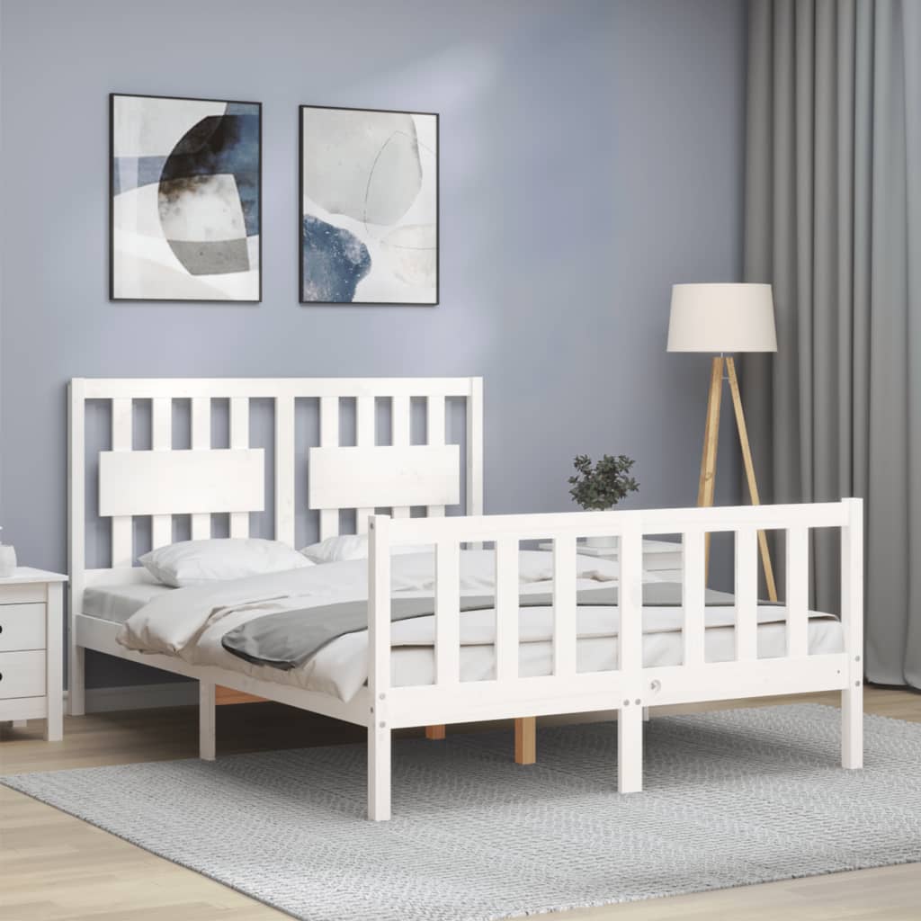 Bed Frame without Mattress White Small Double Solid Wood Pine