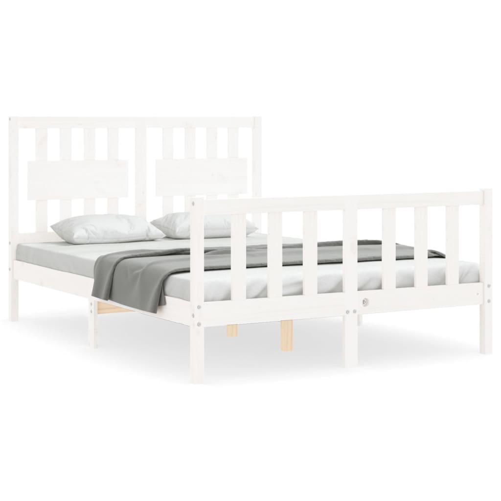 Bed Frame without Mattress White Double Solid Wood Pine