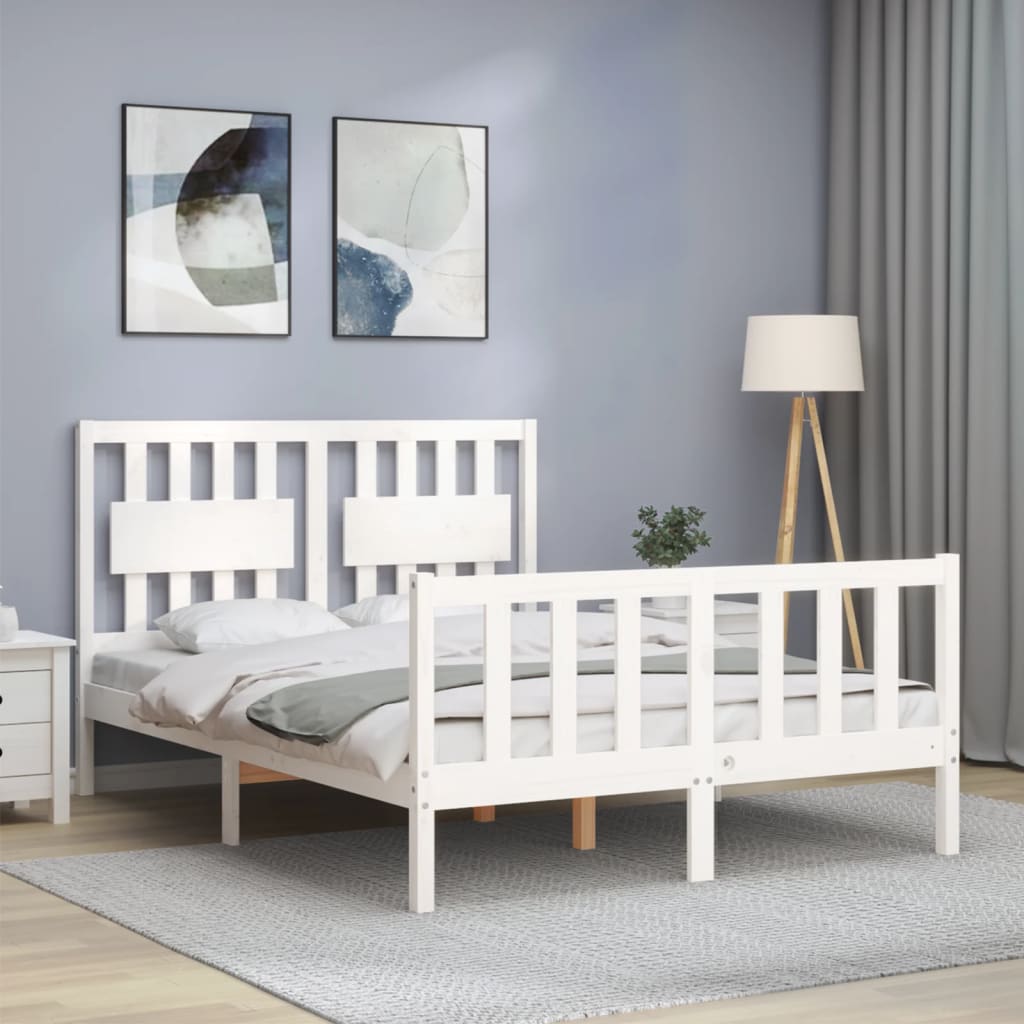 Bed Frame without Mattress White Double Solid Wood Pine