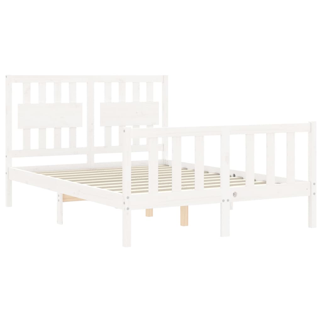 Bed Frame without Mattress White Double Solid Wood Pine