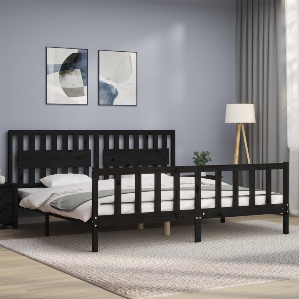 Bed Frame without Mattress Black 200x200 cm Solid Wood Pine